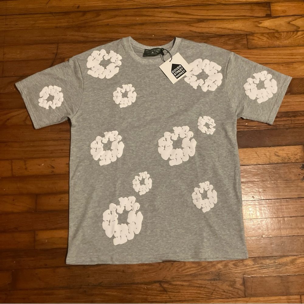 Gray Denim Tears Dover Street Market  T-Shirt with Cotton Wreath Design